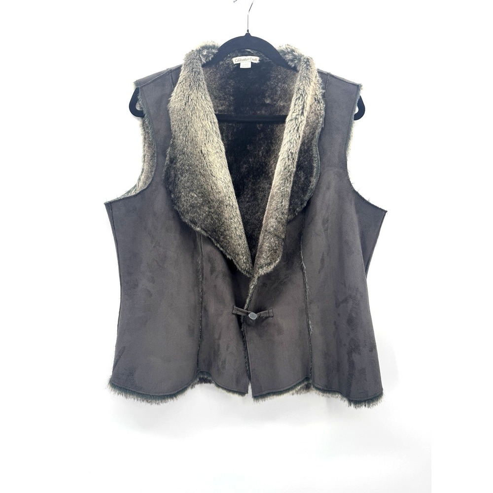 Coldwater Creek Medium Faux Suede Fur Lined Vest Gray Brown Country Western Chic